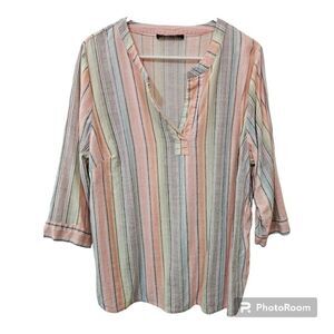 Tahari pastel striped linen blend tunic Size M